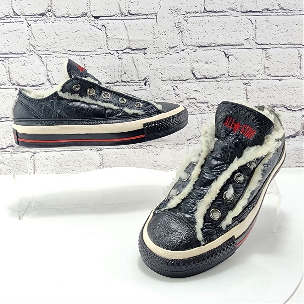 CONVERSE ALL STAR - Slip-on shoes wool lining, leather upper, navy, size 6